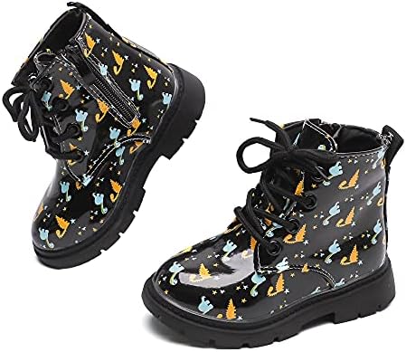 Komfyea Toddler Kids Boots Side Zipper Cute Dinosaur Combat Short Ankle Boots for Boy's Girl's