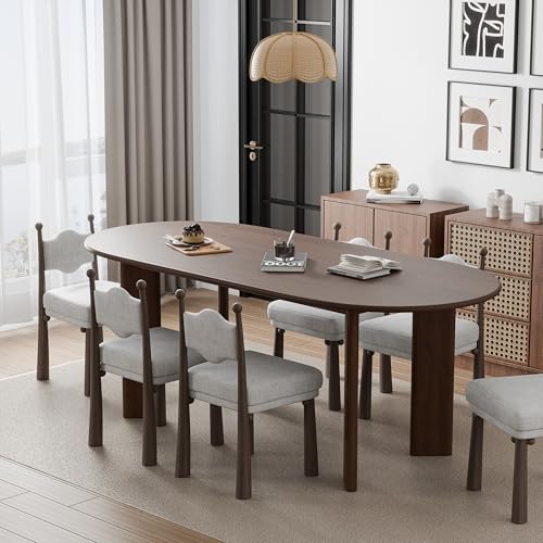 Image of Casaphoria 67 inch Farmhouse Dining Table for 6，Wood Oval Living Room Table, Modern Kitchen Table with Sturdy Base & Thickened Tabletop, Easy to Assembly & Clean, Walnut