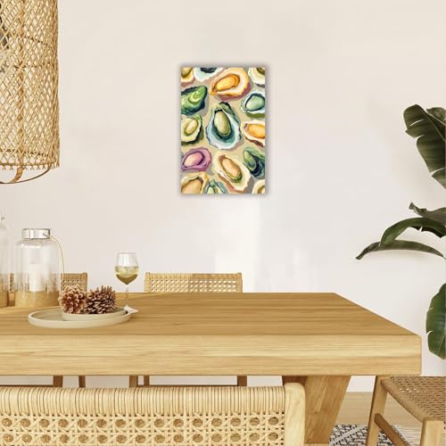 Image of Colorful Beachy Shell Canvas Wall Art Funny Coastal Oyster Shell Poster Abstract Summer Seaside Beach House Prints Painting For Home Living Room Kitchen Restaurant Wall Decor 24x36in Framed