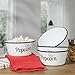 White Enamel Popcorn Bowl with Black Lettering, Set of Four