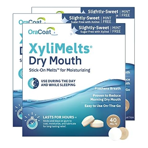 OraCoat XyliMelts Dry Mouth Relief Moisturizing Oral Adhering Discs 40 Count, 3 Pack, Slightly-Sweet with Xylitol, for Dry Mouth, Stimulates Saliva Cover