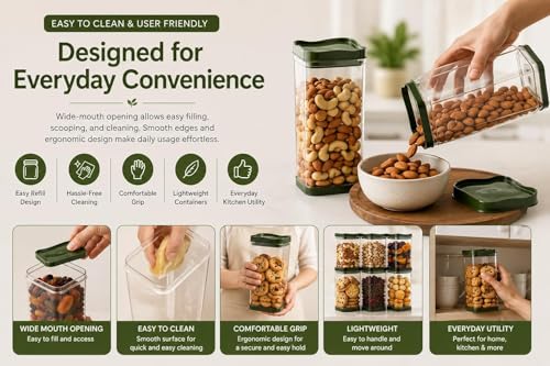 Image of TASTIC Kitchen Storage Containers Masala Box | Airtight BPA Free Plastic Containers for Spices, Snacks, Dry Fruits, Namkeen & Grocery Organization (GREEN)