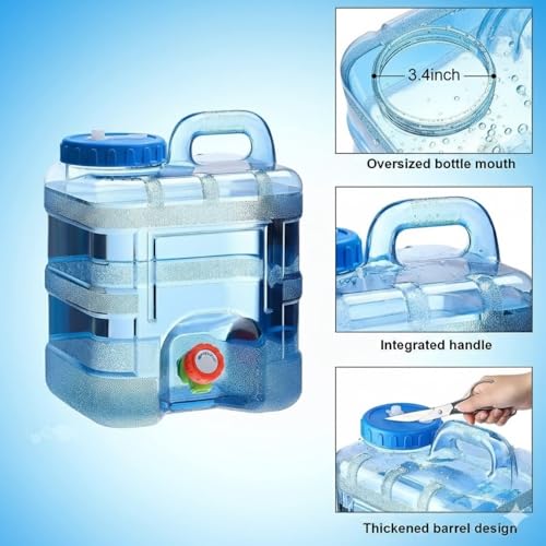 Image of Careopeta15 L Camping Water Container Portable Camping Can Water can for Travelling Travel Hiking Picnic Water Storage Containers Dispenser Barrel with Faucet Water Camper Outdoor (Sky Blue, 15L)