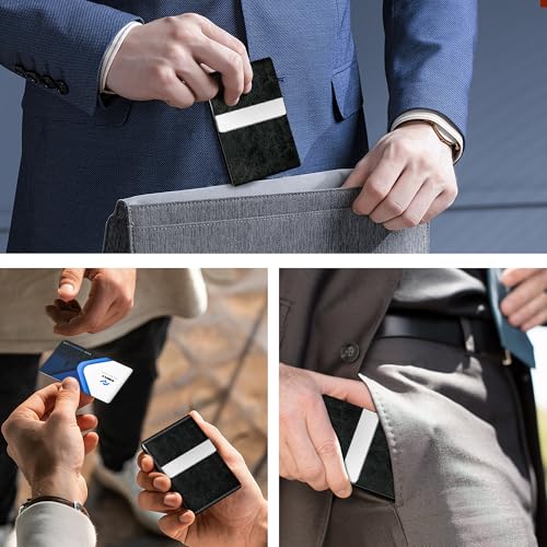 Image of Business Card Holder for Women or Men, Business Card Case with PU Leather and Stainless Steel, Slim Metal Case with Magnetic Closure for Business Meeting Use