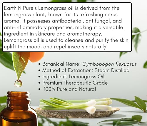 Image of Earth N Pure Lemongrass & Citronella Essential Oils | Pack of 2 (15 ml each) | 100% Pure, Undiluted, Natural and Therapeutic Grade - Perfect for Aromatherapy, Skin Therapy & More