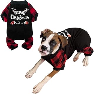 Christmas Dog Pajamas - Soft Comfortable Dog Sweater Warm Pet Winter Clothes Classic Plaid Puppy Pajamas, Large