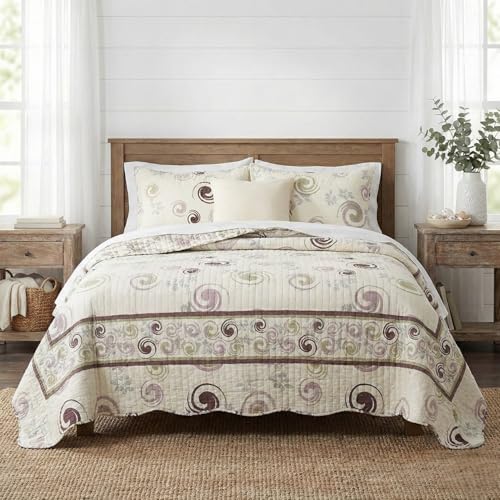 Tache Quilt Set Full Ivory 3 Piece Soft Cotton Modern...