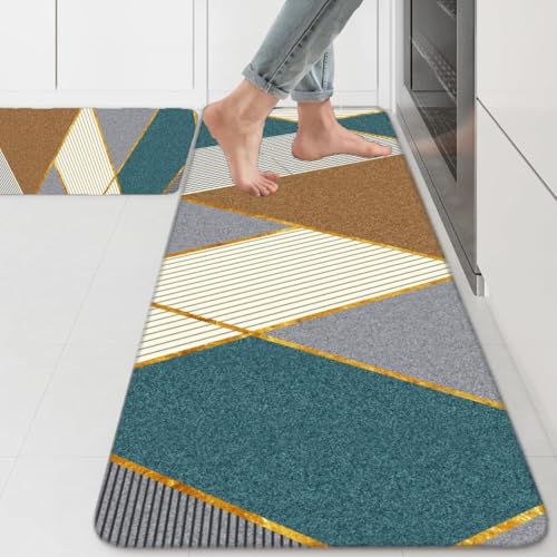 Image of Kitchen Anti Slip Mat for Floor, Waterproof Washable Kitchen Mats, Non Slip Kitchen Floor Mats for Home, Soft Mats for Kitchen, Kitchen Mats for Floor Anti Slip (Peacock Colour)