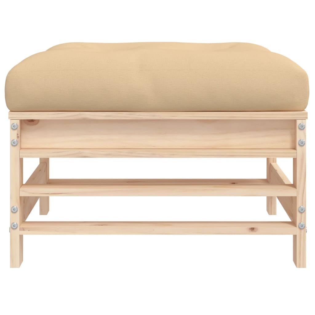 Taboret ogrodowy z poduszką, 2 szt. lite drewno sosnowe 57,5 x 57,5 x 30 cm, beżowa tapicerka Oxford, modułowy zestaw mebli do siedzenia na zewnątrz, odporny na warunki atmosferyczne, wygodny