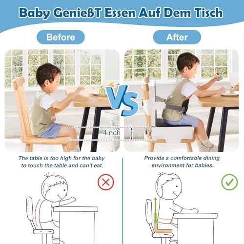 Image of Toddler Booster Seat for Dining Table Kitchen Chair, Waterproof Non-Slip with Backrest & Adjustable Straps, Portable PU Travel Baby Kids Booster Seat Cushion