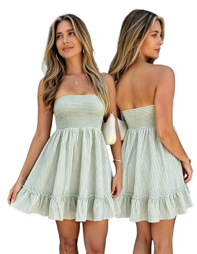 Image of EG CHRIS G Summer Dresses for Women Strapless Tube Top Mini Dresses Beach Boho Sundress 2025