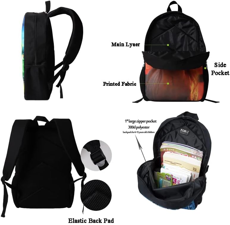 SCRAWLGOD Football Print Backpack Set for Teen Boys School Book bag with Lunch Box Pen Case 3 in 1, Basketball/Football - Image 5