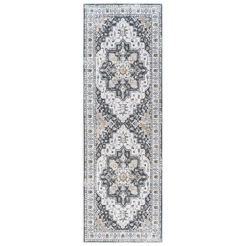 Madane Runner Rug 2'6''x8' Kitchen Runner, Hallway Runner Printed Vintage Washable Rugs Soft Non-Slip Low Pile Runners for Hallways Laundry Room Rug Distressed Rug, Black