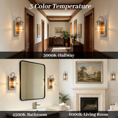 Image of Battery Operated 3-Color Nickel Wall Sconce Set of 2
