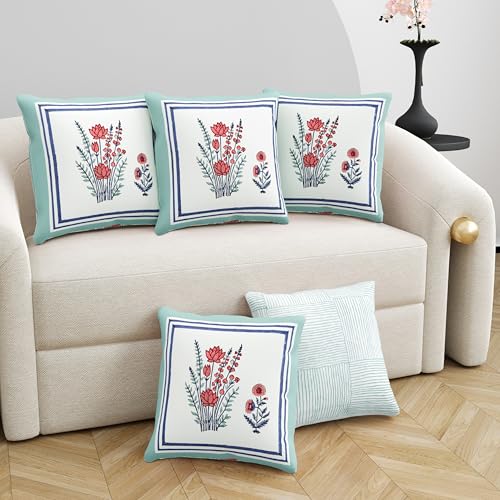 Image of BLOCKS OF INDIA Hand Block Printed Cotton Cushion Cover (16 x 16 inches) (Cushion 10)