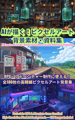 AIが描く！ピクセルアート背景素材・資料集: RPG・アドベンチャー制作に使える！全180枚の高精細ピクセルアート背景集