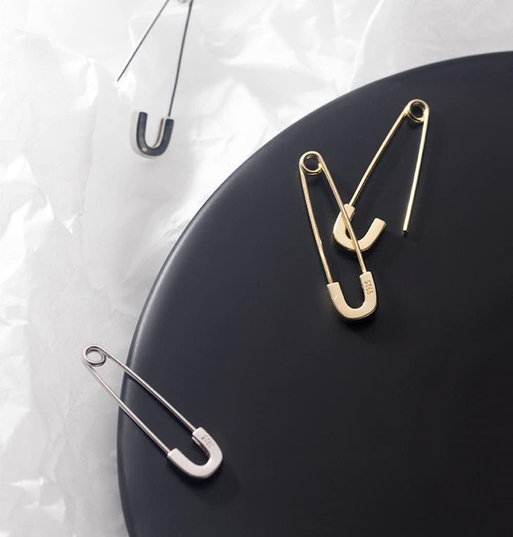 SLUYNZ 925 Sterling Silver Safety Pin Hoop Earrings for Women Minimalist 1.4" Hoop Earrings Dangle (E-Safety Pin Hoop/Gold)