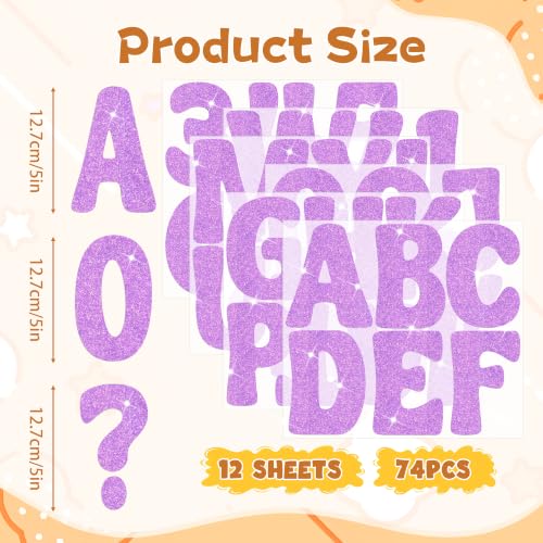 Image of Bulletin Board Letters 74 PCS Glitter Letter Stickers Large 5 Inch, Purple | 12 Sheets,Alphabet Number Stickers,Self-Adhesive,Sticker Letters for Poster Board,Classroom,Display,Mailbox,Craft,Party Decor
