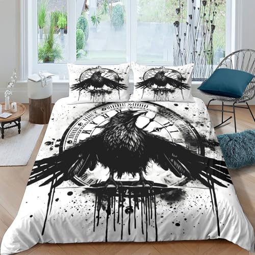 Parure de lit corbeau 140x200cm microfibre douce fermeture éclair - 4