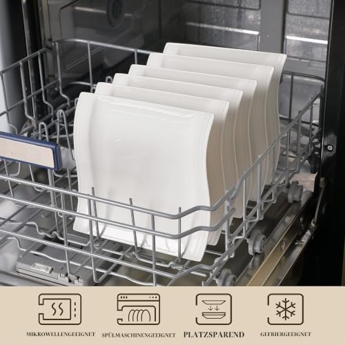 MALACASA Kuchenteller 6er Set 21 cm Frühstücksteller aus weißem Porzellan – Ansicht 4