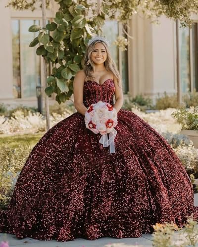 Sparkly Sequin Quinceanera Dresses Off Shoulder Detachable Puffy Sleeve Ball Gown Sweetheart Sweet 16 Dresses4