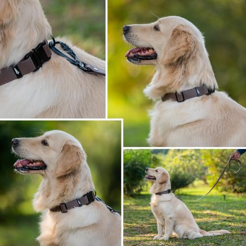 Image of Adil's Biothane Waterproof Dog Collar, Dog Leash & Collar Leash Combo | Heavy Duty TPU Coated Webbing | Adjustable Quick Release Buckle | Odour Resistant (Brown, M-18, Collar & Leash Combo)