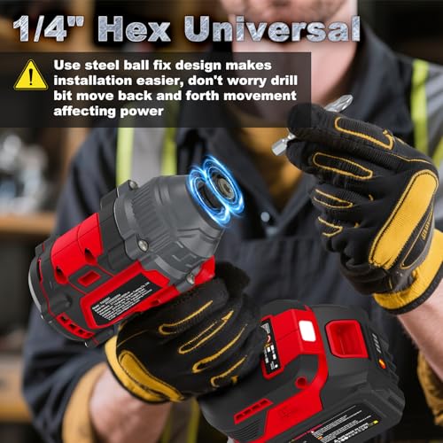 Cordless Impact Driver 2655In-lbs(300N·m) - 21V 1/4" Hex Chuck Brushless Impact Driver With 2 x 4.0Ah Batteries & Charger & 14 x Sockets Set & 10 x Screwdriver Bits for Home Projects & DIY Red - Image 3