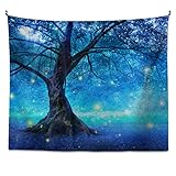 Amazon Brand - Umi Tapiz de bosque mágico Tapiz colgante de pared de árbol azul para sala de estar del dormitorio -130x150cm