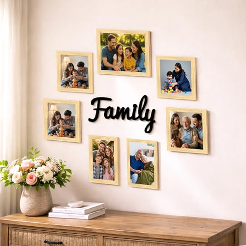 Image of Family Photo Frame Set of 7 for Wall Decor, Wooden Finish Collage Picture Frames for Living Room, Bedroom, Multi-Size Wall Hanging Gallery Frame Set, (4 Sets 4x6, 2 Set 6x4, 1 Set 6x8 Inch)