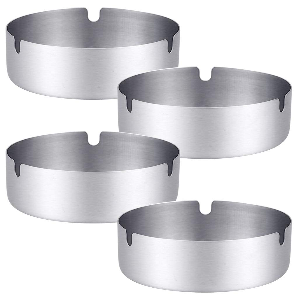 yeabwps Pack of 4 Ashtray Round Stainless Steel Cigarette Ashtray Set for Hotel, Restaurant, Outdoors and Indoor