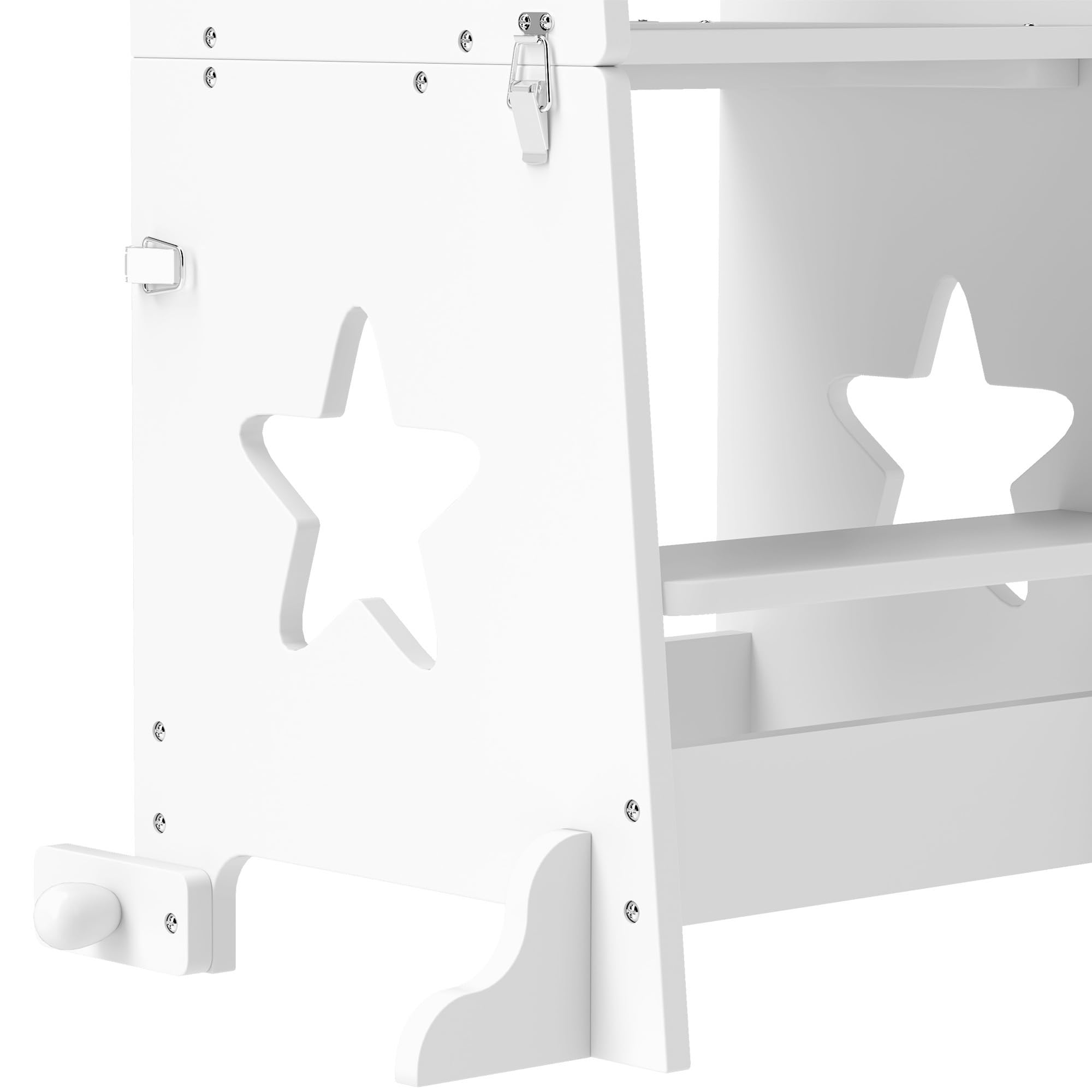AIYAPLAY Torre Montessoriana Bambini Convertibile Set Tavolo Sedie Barra Sicurezza Sgabello Legno 3-6 Anni Apprendimento Bagno Cucina Toilette Bianco