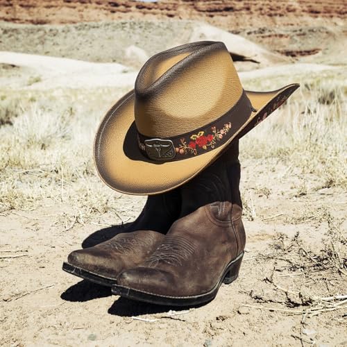 Image of Cowboy Hats for Women, Brown Cowgirl Hats Classic Straw Western Hats for Women Music Festival Party Beach.