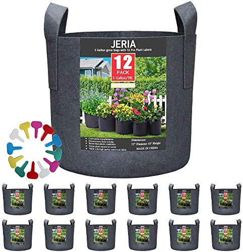 JERIA 12-Pack 5 Gallon Grow Bags, 300G Thickened...