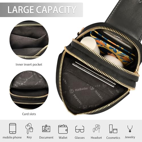 Leather Printed Sling Bag for Men Women Black Wolf Moon Durable PU Leather Waterproof Crossbody Bag for Travel, Adjustable Jacquard Straps and Personalized Prints4