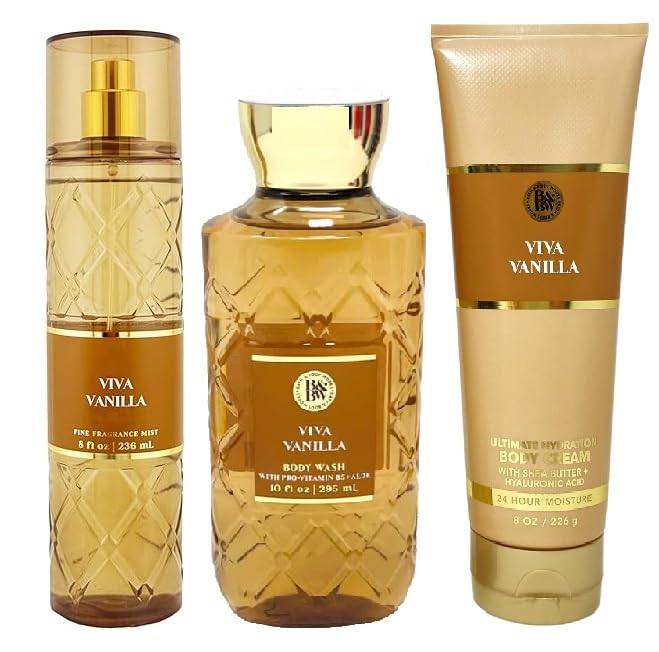 Bath and Body Works Viva Vanilla 3 Piece Body Care Set - Mist, Shower Gel, and Body Cream - Full Size