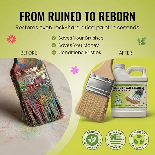 Image of Green Piece Completely Non-Toxic Paint Brush Cleaner (Made in USA) for Paint Cleanup for Brushes (Combo Pack - Paint Brush Cleaner with Mat)