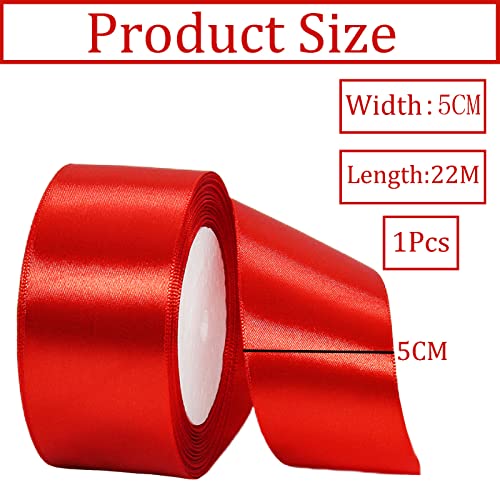 50mm Wide Thick Red Ribbon for Gift Wrapping,22m 2Inch Large Fabric Satin Ribbon Red Bow for Gift Wrapping,Ribbons for Crafting,Hair,Bouquets,Wedding,Car,Presents,Cake,Christmas Decorations - Image 2
