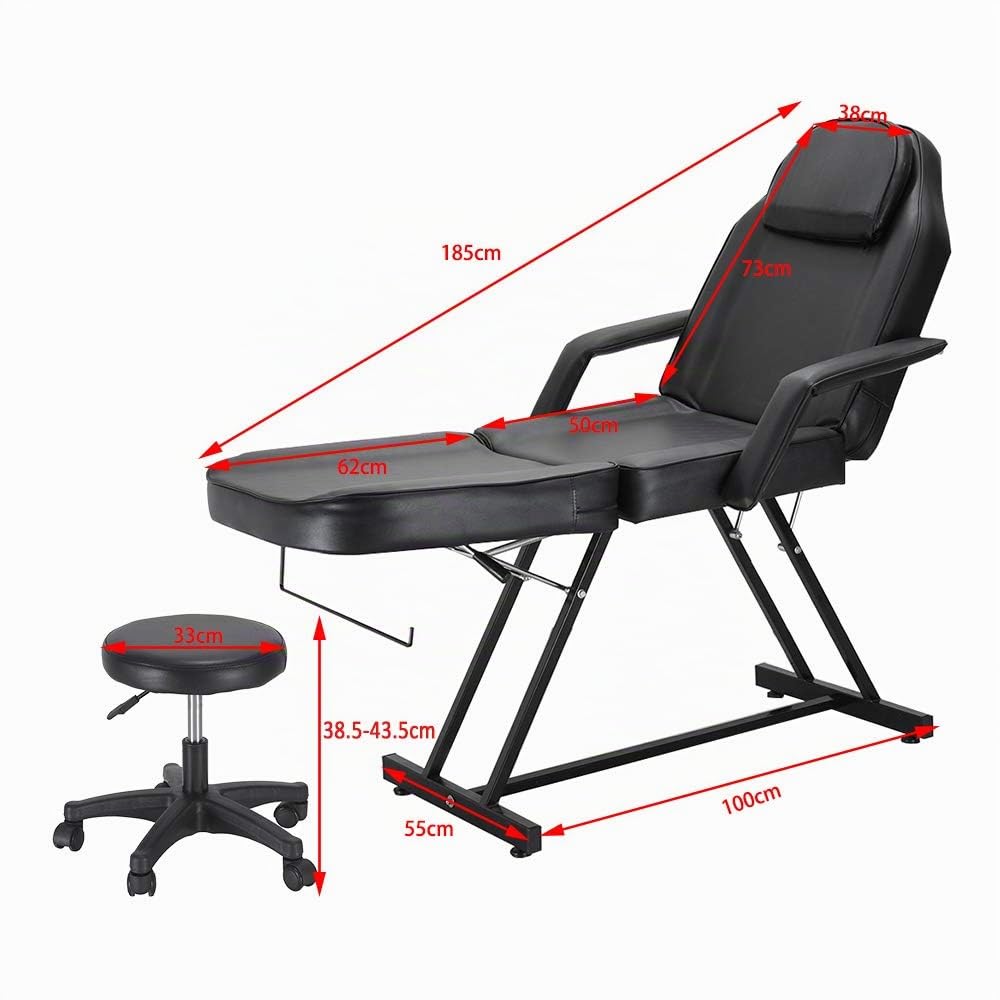 Table du Massage Réglable Lit du Massage Pliante en Cuir PU avec Tabouret pour Salon Professionnel et Maison (Noir)