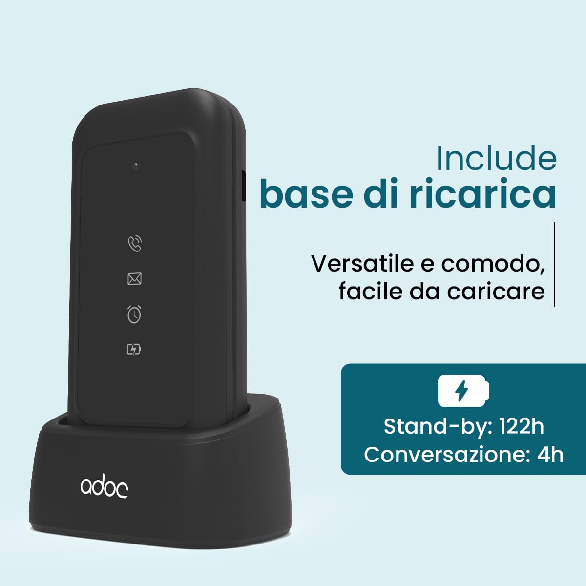 ADOC SC04 4G cellulare con whatsapp, touch screen, videoconferenza, tasti grandi, pulsante SOS, facile da usare, batteria durevole, Bluetooth, Wi-Fi, Android 12.