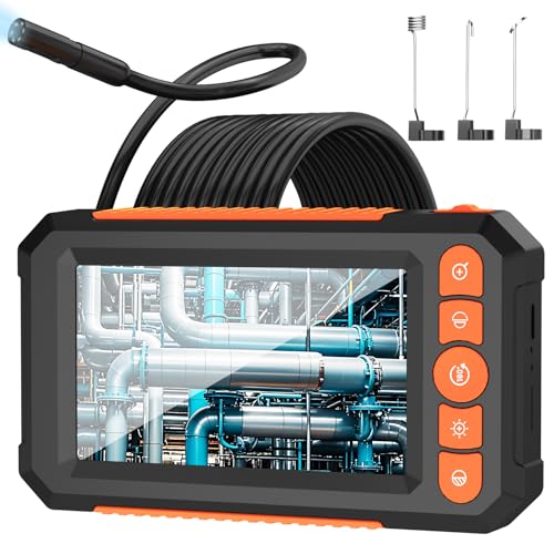 KMDES Endoscope Camera with Light, 4.3' IPS Screen Industrial Borescope, 1080P HD Inspection Camera with 8 LED Lights, 2000mAh Rechargeable IP67 Waterproof Endoscope, 16.4FT Semi-Rigid Gadgets for Men