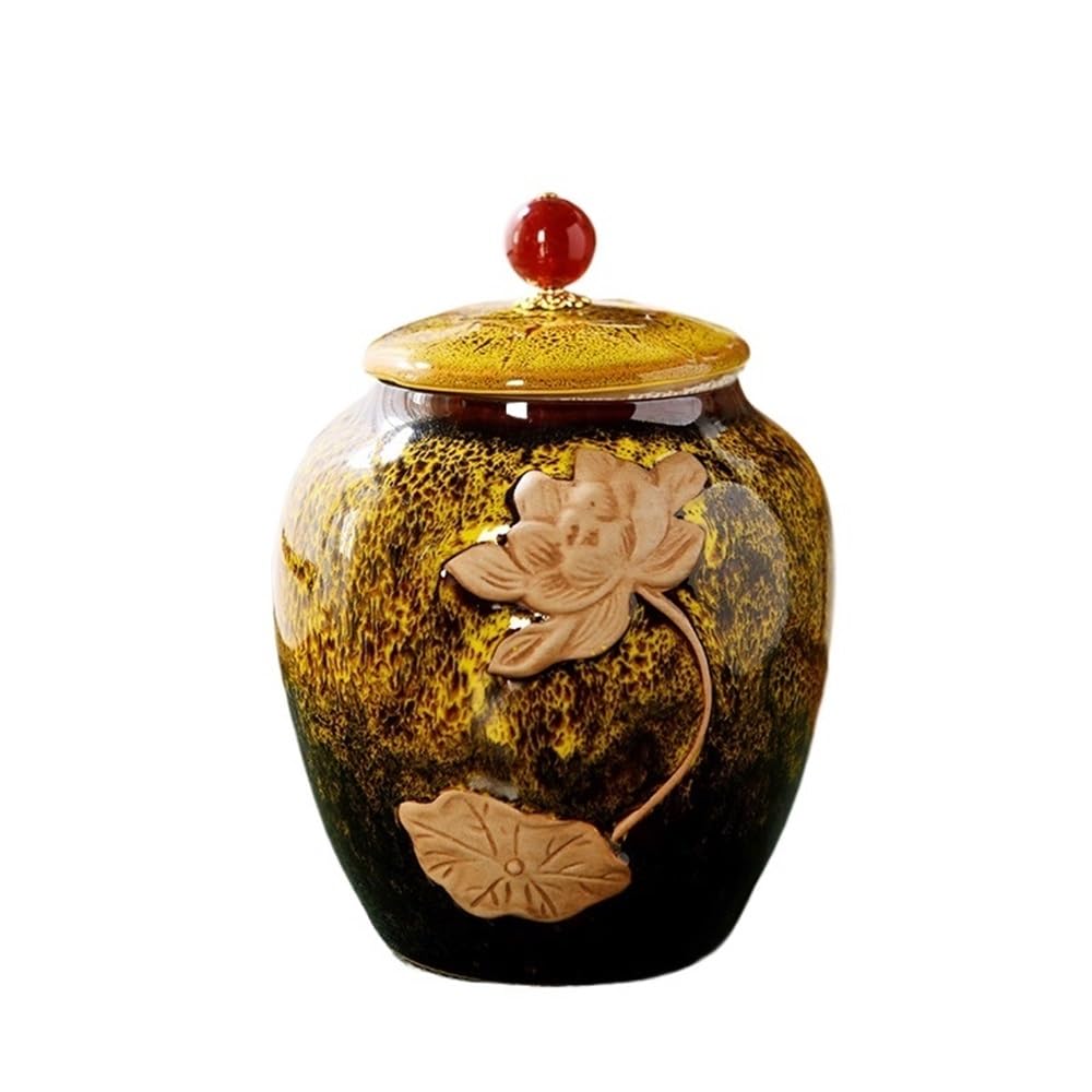 Bx9rE7tK3g Kitchen Storage Jar Ceramic Tea Canister With Lid And Carrying Handle For Kitchen Counter, Pantry, Decorative Jar Ceramic Tea Canister(Gold)