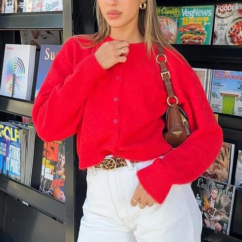 Women Y2k Crop Cardigan Sweater Crop Button Down Cardigan Cute Long Sleeve Sweater Open Front Lightweight Knit Tops - Image 2