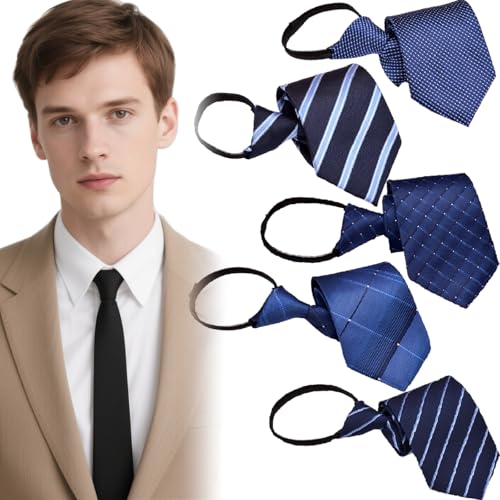 BetterJonny 5 Stück Herren Krawatte Vorgebundene Verstellbare Krawatten mit Reißverschluss Verstellbare Schmale Krawatten Herren elegante Hochzeitskrawatten für Büro oder...