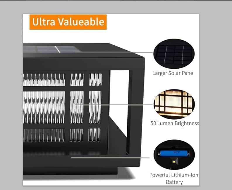 HUYIENO Solar Post Cap Lights Large Outdoor Deck Fence Post Lights 50Lumens Brightness Warm/Bright White Lighing Modes for 4x4 5x5 Vinyl Posts, 4x4 5x5 6x6 Wooden Posts (Black, 2pk)