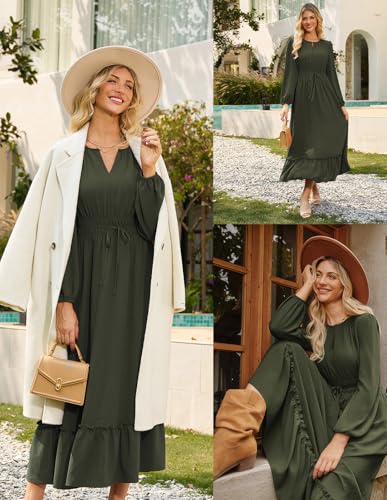 GRACE KARIN Women's Long Sleeve Maxi Dresses 2025, Flowy Fall Dresses Casual, Crew Neck Dress Elastic Waist with Pockets4