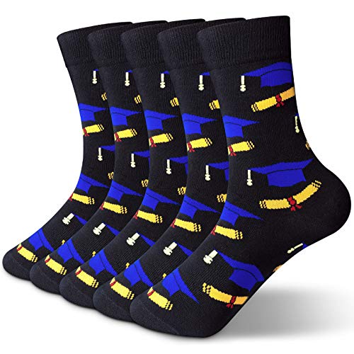 Syhood 5 Pairs Graduation Crew Socks Class of 2026 Graduation Socks for Men and Women Funny Adult Size(Black)
