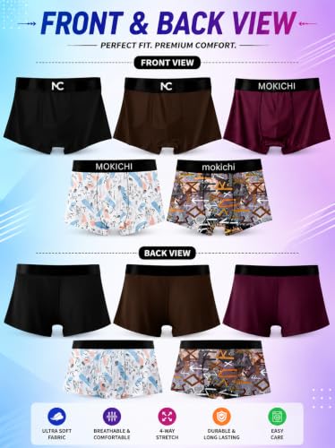 Image of Men's Boxer Briefs for Men, Stretchable Trunks Underwear, Soft Comfortable Fit, Breathable Mid-Rise Boxer Shorts, Assorted Solid & Printed Designs, Pack of 5