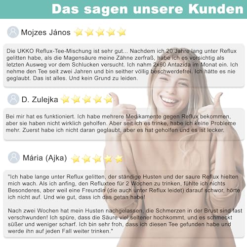 UKKO Reflux Teemischung, Natürliche Premium Kräutertee lose gegen Sodbrennen Säure Reflux, Magen Darmtee für verdauung, Magen Balance Basentee, Anti-Inflammatory, 80g, Glutenfrei, Vegan, Made In EU