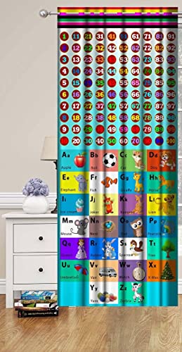 Image of 3D Printed Math English Albhabets Learning Design Curtains for Kids Room, School, Kids Care Home, Long Door Curtain 9 feet, Set of 2 Pc