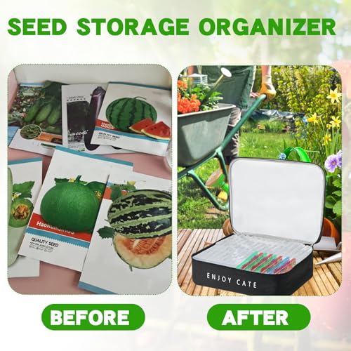 Image of 24 Slot Seed Storage Organizer Box with Insulated Bag with Dual Zipper Bag, Garden Seed Organize Sealed Bags and Label Stickers Saving Container Keeper Set for Garden Vegetable Flower Plants